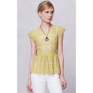 Anthropologie Maeve Yellow Lace Cap Sleeve Blouse